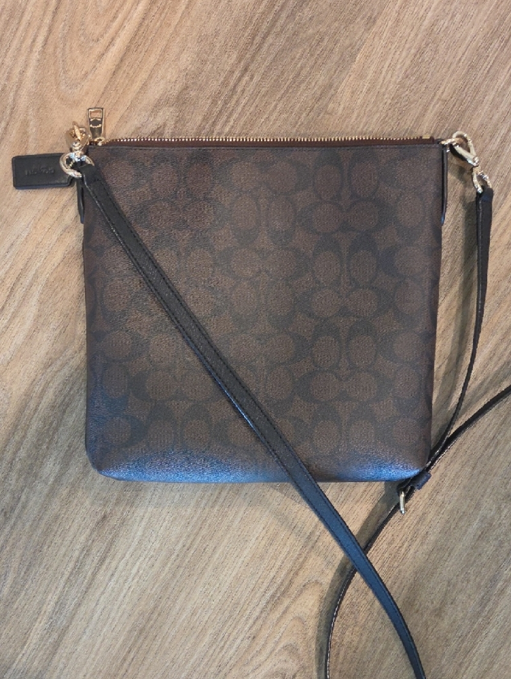 Coach Dark Brown Signature Crossbody with Gold Hardware - Picture 4 of 5